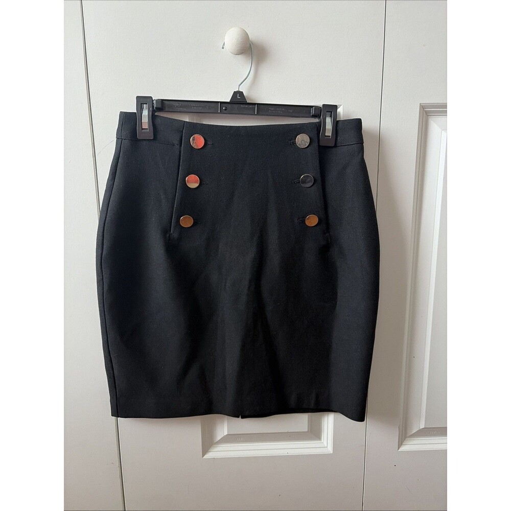 H&M Women's Black Short Mini Dress Skirt Buttons Front Size 6